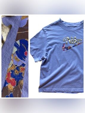 Nike The Nike Tee Loose Fit Cropped Size Large Floral Swoosh Light Purple